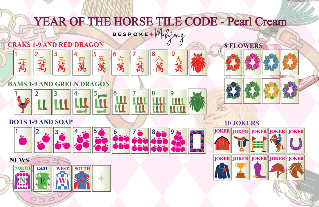 Bespoke Year of the Horse Pearl Cream Mahjong Tile Set