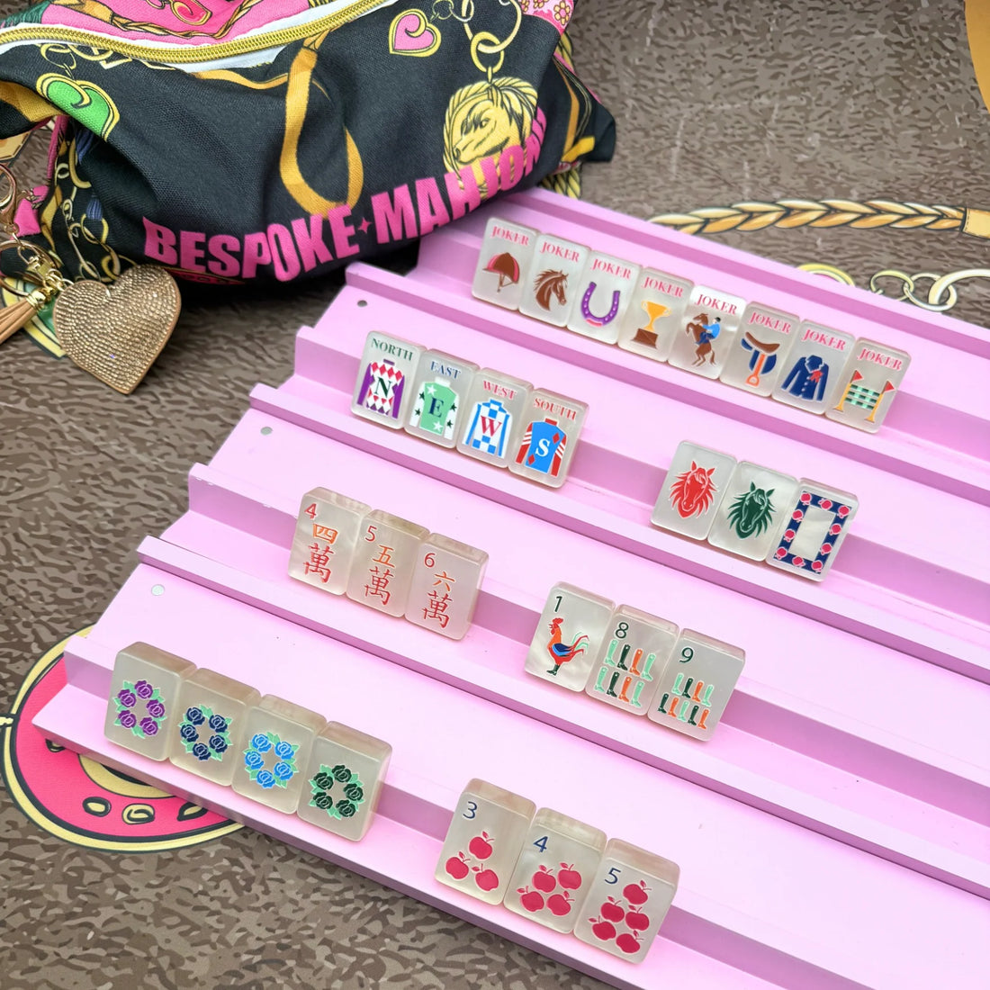 Bespoke Year of the Horse Pearl Cream Mahjong Tile Set