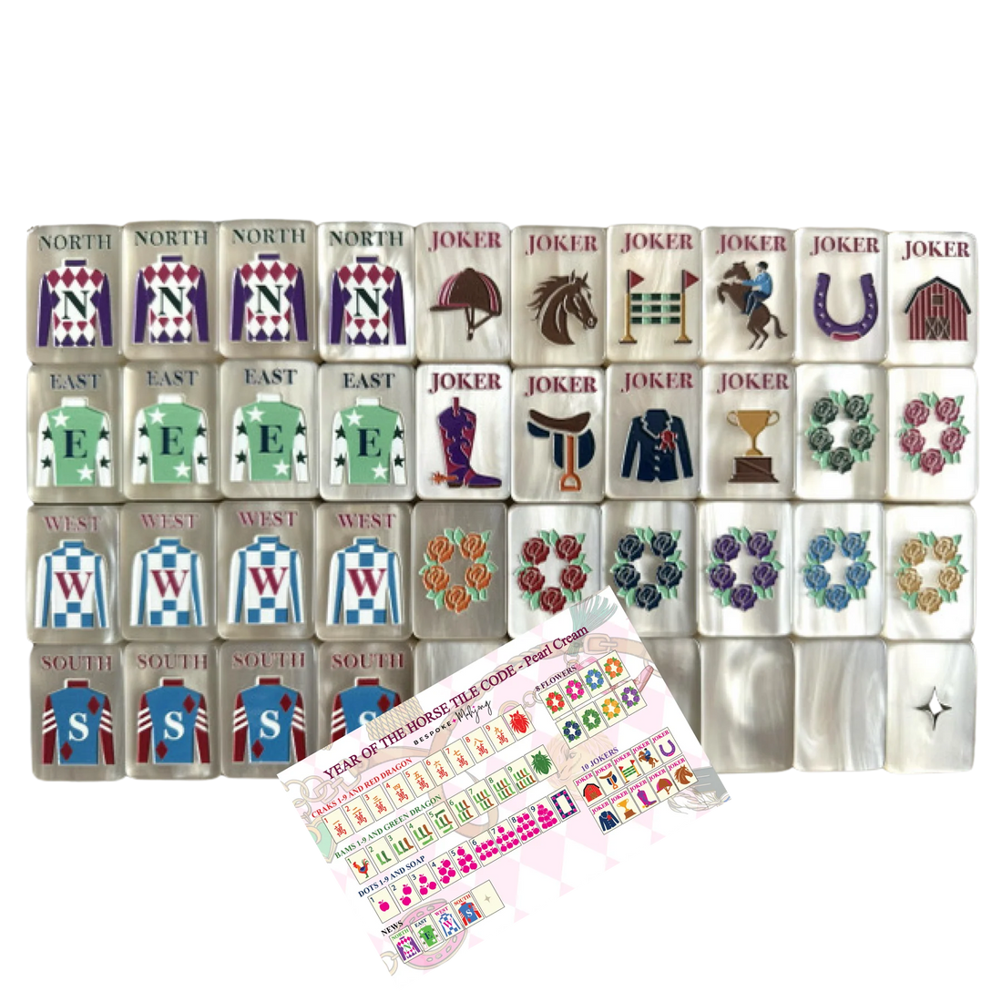 Bespoke Year of the Horse Pearl Cream Mahjong Tile Set